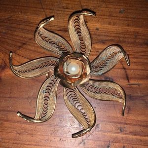 Vintage Faux Pearl Starburst Brooch
